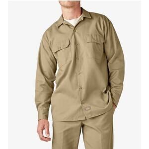 Dickies Mens Long Sleeve Twill Work Shirt Workwear - 5575 Khaki - New